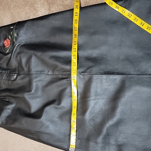 Black Leather Jacket and Skirt Set with Floral Embroidery - Picture 15 of 16